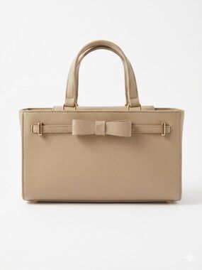 Elegant Beige Bow-Accent Top-Handle Bag